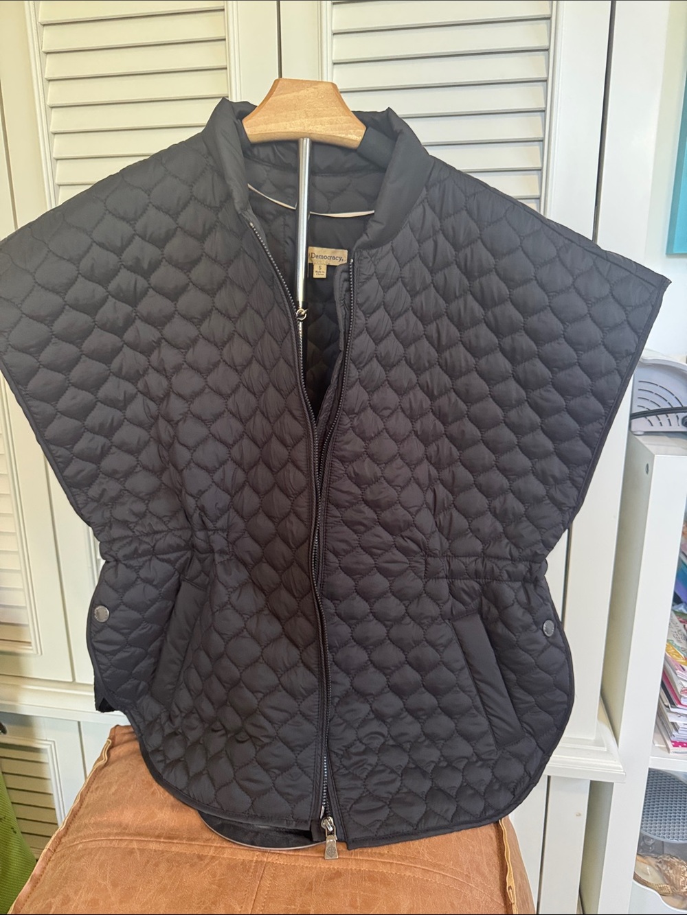 Democracy Black Quilted Cape Vest with Zip Front